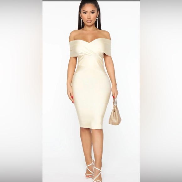 NWT FashioNova Dolled Up For You Bandage Midi Dress Ivory Small - Picture 11 of 11